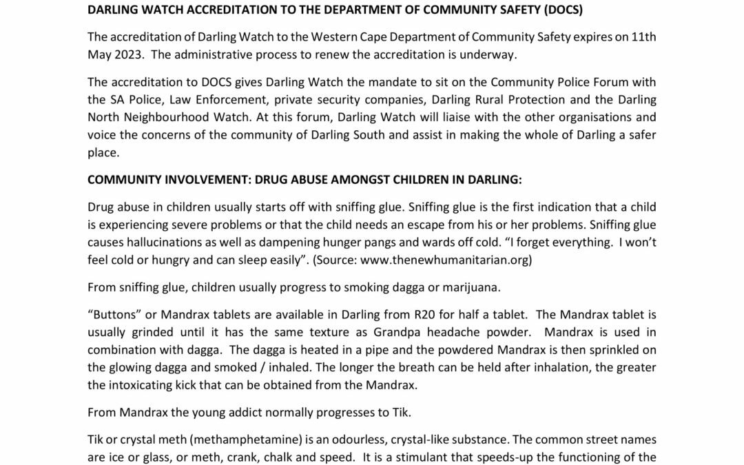 Darling Watch Newsletter